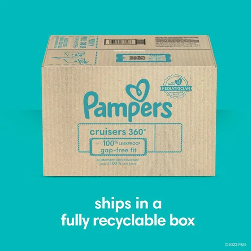 Vista 13 de Pampers Pull On Cruisers - Pañales desechables para bebé de ajuste de 360°, tamaño 7, suministro de 2 meses (2 x 88 unidades) con toallitas
