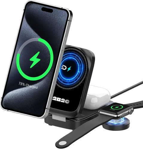 Vista 8 de Estación de carga inalámbrica MagSafe 3 en 1, cargador rápido magnético de 15 W para iPhone serie 17/16/15/14/13/12, Apple Watch y AirPods, soporte
