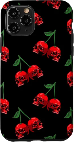 Vista 29 de Cute Cherry Skull Pattern Red Scary Skulls Black Background Case for iPhone 17