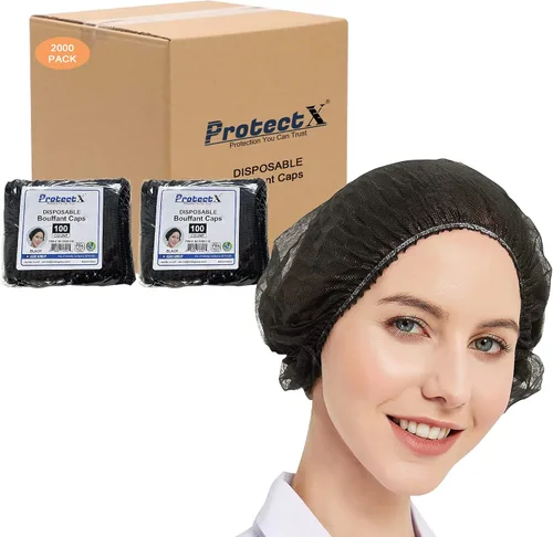 Vista 12 de ProtectX Paquete de 100 redes desechables negras para el cabello, cubierta elástica para la cabeza, gorras Bouffant, cubierta de cabeza