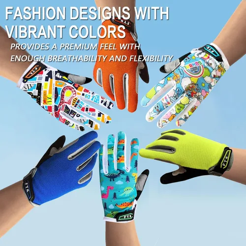 Vista 7 de FINGER TEN Guantes de ciclismo para niños y niñas y jóvenes, par de dedos completos, ciclismo de motocross, pantalla táctil, bicicleta de montaña