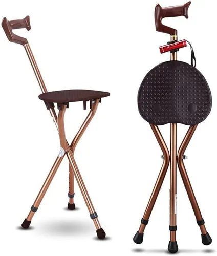 Vista 11 de Combo de asiento de caña plegable, capacidad de 400 libras, práctico taburete plegable con muleta, asiento de 3 patas, altura ajustable, resistente