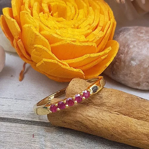 Vista 7 de Dazzlingrock Collection Anillo de boda redondo de 5 piedras preciosas o diamantes para mujer en oro macizo de 10 K/14 K/18 K