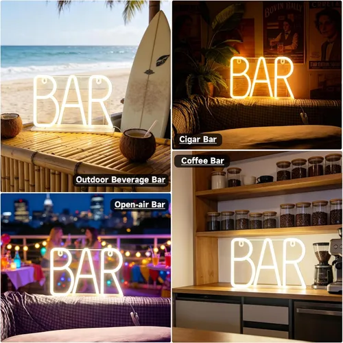 Vista 2 de Letrero de barra de neón, luces de marquesina iluminadas colgables, USB / pilas LED para pub, bar casero, cafeterías y tiendas de té, campamento