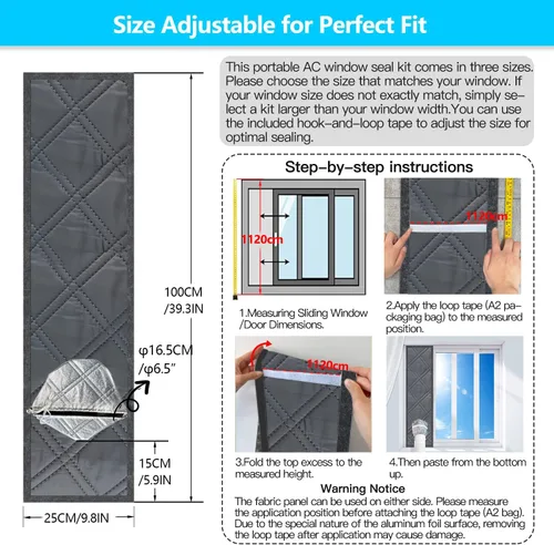 Vista 4 de Kit de ventana de aire acondicionado portátil resistente de 40 pulgadas, protector térmico de papel de aluminio reflectante, 100% opaco e