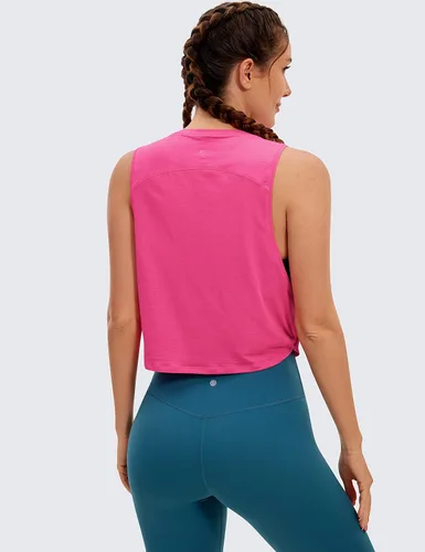 Vista 3 de CRZ YOGA Pima - Camiseta corta de algodón para mujer, camisetas deportivas sin mangas, atléticas, yoga, correr, gimnasio, entrenamiento, ombligueras