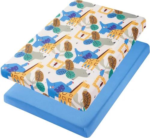 Vista 7 de TILLYOU Juego de sábanas bajeras para cuna, paquete de 2 sábanas para colchón de niño pequeño, suaves y transpirables, 38 x 24 pulgadas, paquete