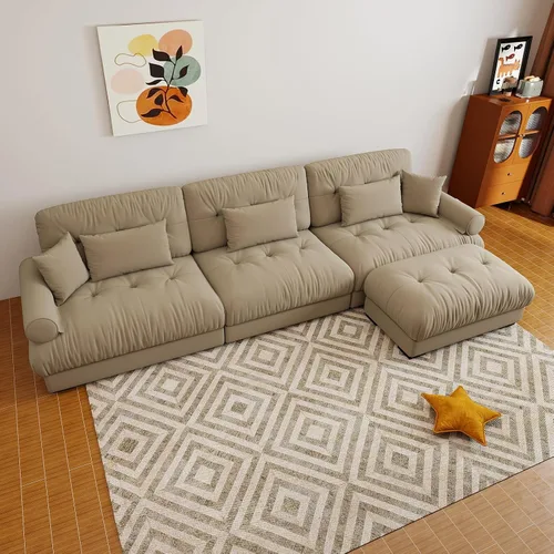 Vista 11 de Sofá modular de gran tamaño de 94 pulgadas, sofás seccionales grandes de color beige y blanco para sala de estar, juego de sofá de terciopelo, sofás