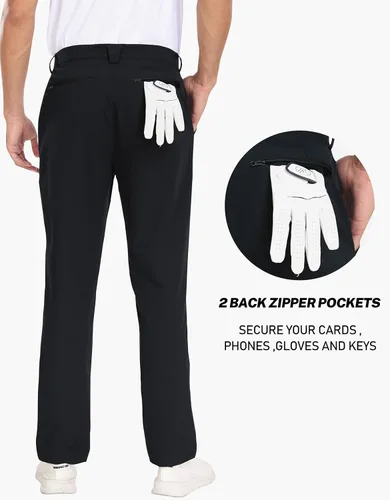 Vista 2 de MoFiz Pantalones de golf ajustados para hombre, con 2 bolsillos con cremallera, ligeros, elásticos, casuales, para viajes, trabajo, para hombre