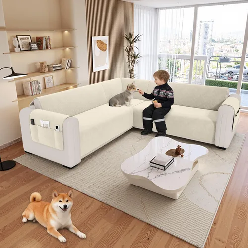 Vista 8 de Fundas de sofá seccionales impermeables en forma de L para sofá seccional Velvet, Soft, Thick, Non Slip Straps, Washable, L Shape, Corner Sofa