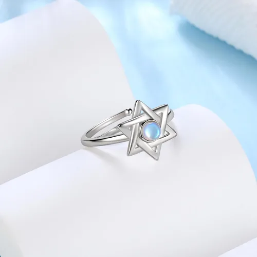 Vista 49 de Jewmon Anillo de plata de ley con estrella de David para mujer – Anillo ajustable Magen David – Amuleto Wicca – Regalos judíos