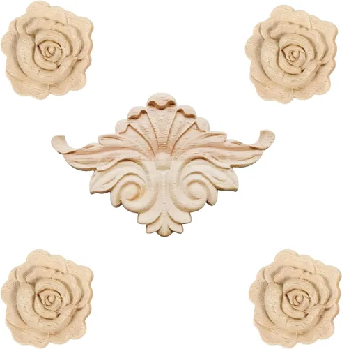 Vista 12 de 5 piezas de apliques de madera onlays decorativos para muebles, incrustaciones talladas en madera para puerta de cama, armario, muebles, decoración 1
