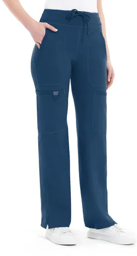 Vista 3 de QBK Pantalones médicos de yoga para mujer, tiro medio, pantalones de trabajo de yoga, pantalones de cinco bolsillos