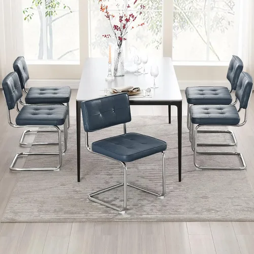 Vista 13 de Zesthouse Juego de 2 sillas de comedor de metal industrial, sillas de cocina tapizadas de cuero sintético con base de metal negro, para cocina