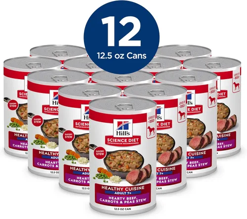 Vista 3 de Hill's Science Diet Adult 7+ Healthy Cuisine - Alimento húmedo para perros, carne abundante, guiso de zanahorias y guisantes, latas de 12.5 onzas