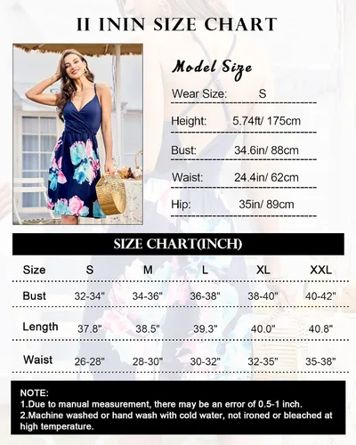 Vista 5 de II ININ vestido de verano con cuello en V, para mujer, estilo informal, de tubo, floralliso, con tirantes delgados, vuelos y bolsillos