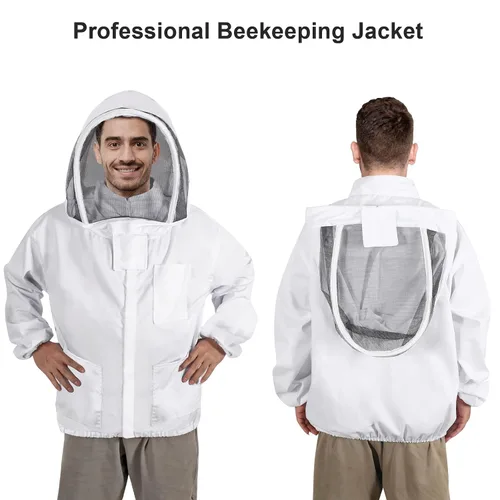 Vista 5 de Chaqueta de apicultura para hombres y mujeres, chaqueta de abeja de polialgodón con capucha de velo, chaqueta de apicultor, suite de apicultor