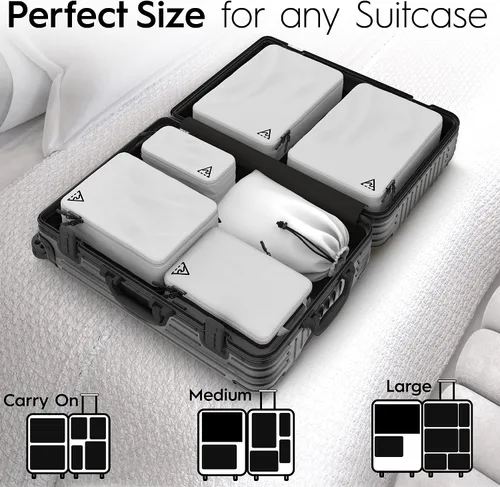 Vista 3 de Juego de 8 cubos de compresión de lujo para viajes con diseño de doble capacidad HybridMax grande y pequeño organizador de maleta bolsas de viaje