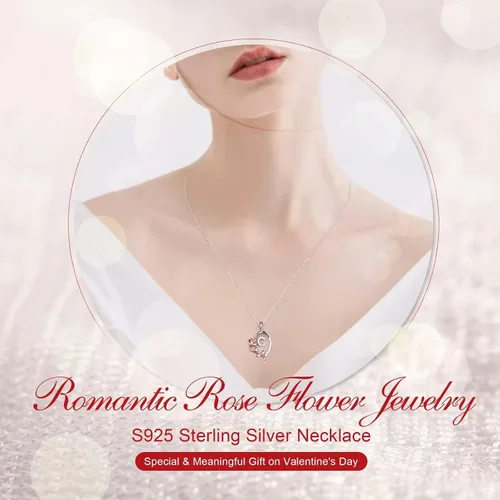 Vista 4 de Collar con inicial de corazón de rosa para mujer, delicado collar de letras de corazón de plata esterlina S925, collar de letras de corazón de rosa