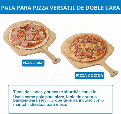 Vista 4 de Fiery Chef - Pala de pizza de bambú de 12 pulgadas con 8 ranuras para rebanadas, 17.3 x 12.2 pulgadas