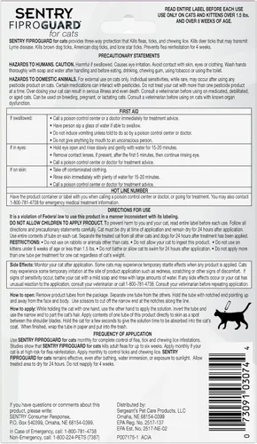 Vista 6 de Gotas tópicas para pulgas y garrapatas, para gatos, Sentry Fiproguard, Púrpura Ideal for Cats & Kittens 1.5 lbs+; Kills Fleas, Ticks & Chewing