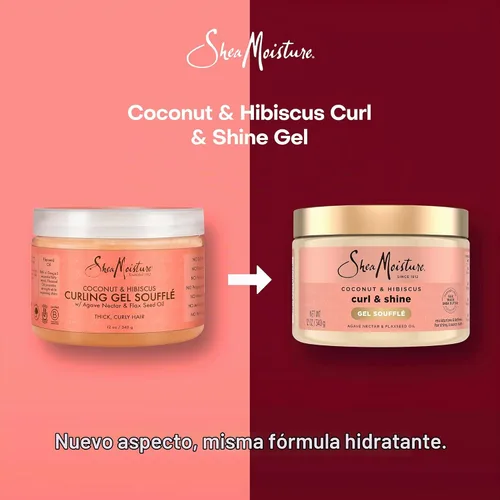 Vista 3 de Soufflé de gel rizador de coco e hibisco de Shea Moisture 12oz Para cabello grueso y rizado: define rizos, hidrata las hebras y ofrece una