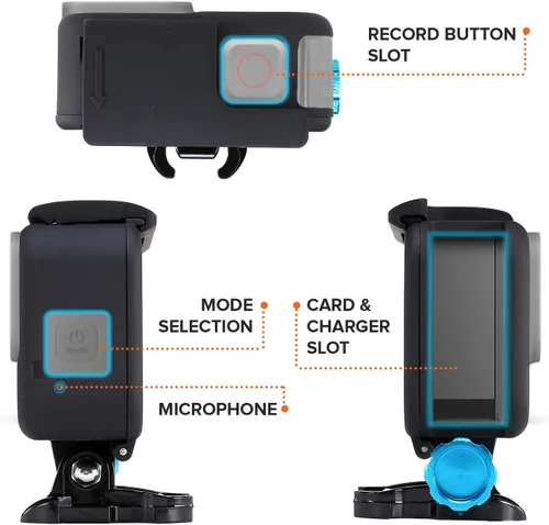 Vista 6 de Carcasa con marco para GoPro Hero 8, color negro. Kit de accesorios de montaje de jaula protectora con tornillo de aluminio y hebilla extraíble