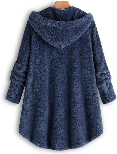 Vista 4 de Abrigos de invierno para mujer, cárdigan con capucha, forro polar mullido, con botones, de manga larga, irregular, con capucha, chaquetas