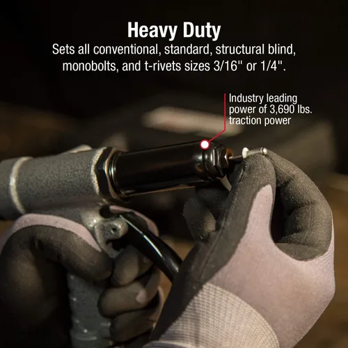 Vista 2 de SUNEX TOOLS SX1819T, pistola de remache resistente, juegos de remaches de 3/16 y ¼ de pulgada, potencia de tracción de 3690 libras, piezas de nariz