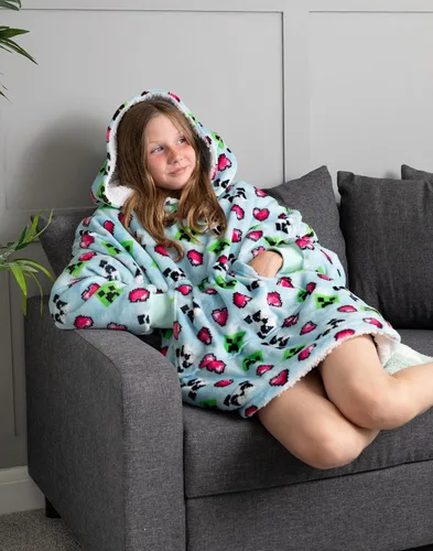 Vista 2 de Minecraft Girls Oversized Blanket Hoodie Kids Creeper Blue Sherpa Fleece One