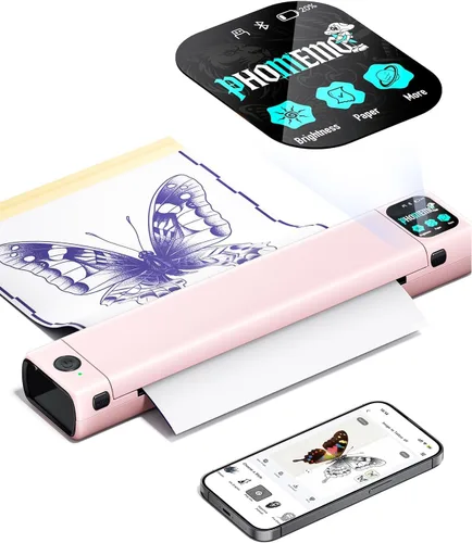 Vista 10 de Phomemo M08F Plus - Impresora de plantillas de tatuaje con pantalla táctil, Bluetooth, térmica with 10Pcs Premium Transfer Paper, Compatible with
