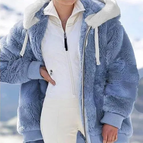 Vista 5 de Women Fuzzy Fleece Jackets Plus Size Cozy Sherpa Hoodie Coats Winter Warm Shaggy Teddy Hooded Outwear Plush Loungewear