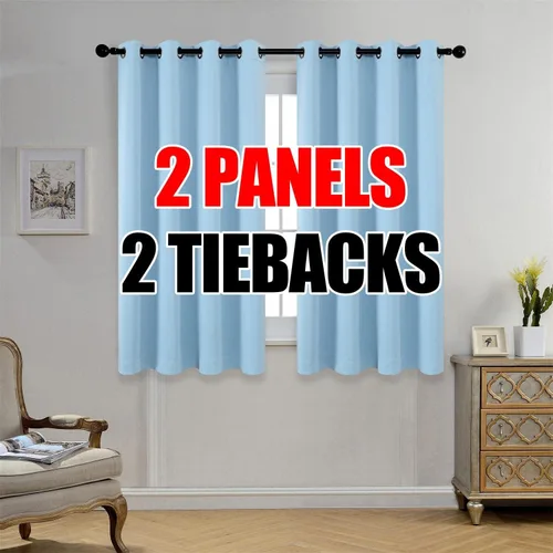 Vista 14 de Set de 2 cortinas para ventana, de Miuco, opacas, con ollaos, para recámara, incluye 2 alzapaños