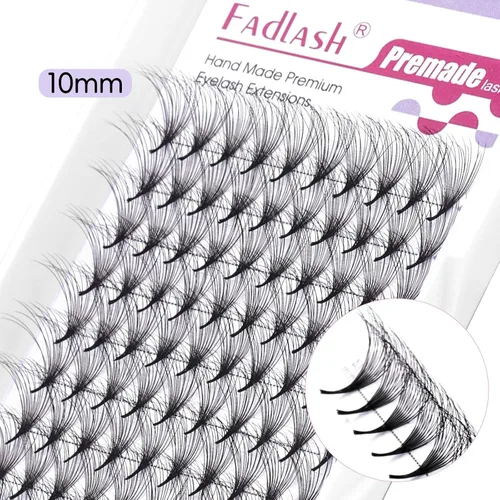 Vista 31 de FADLASH Extensiones de pestañas postizas en abanico con base puntiaguda 10D, extensiones de pestañas postizas de tallo medio, extensiones