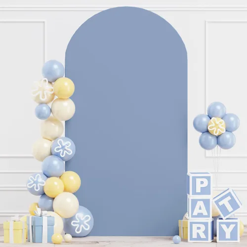 Vista 25 de Cubierta de Arco de Boda Azul Polvoriento 6FT Spandex Cubiertas de Arco Ajustadas Elásticas Cubierta de Arco Chiara de Fondo Elástico Cubiertas