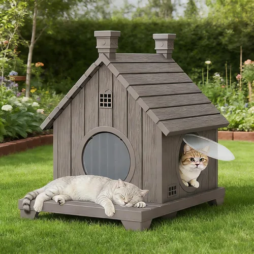 Vista 16 de Casa para gatos al aire libre, resistente a la intemperie, casas de resina duradera para gatos interiores y exteriores, refugio para gatos al aire
