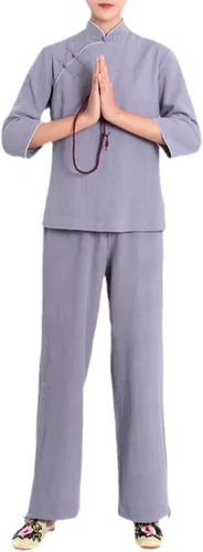 Vista 2 de Conjuntos de estilo chino tradicional para mujer, manga larga, con botones de rana, 2 piezas