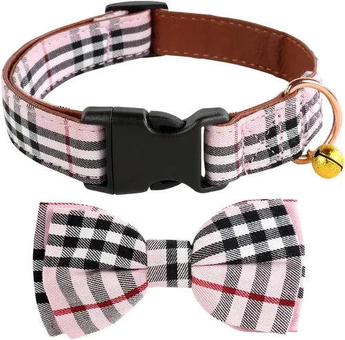 Vista 2 de Yizepet Collar de perro con moño - Collar ajustable para mascotas con hebilla de plástico, patrón elegante para perros pequeños, medianos o grandes