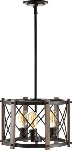 Vista 5 de JONATHAN Y Lámpara colgante de 16 pulgadas de bronce aceitado con 3 luces, lámpara LED regulable industrial para cocina, pantalla de cesta de metal