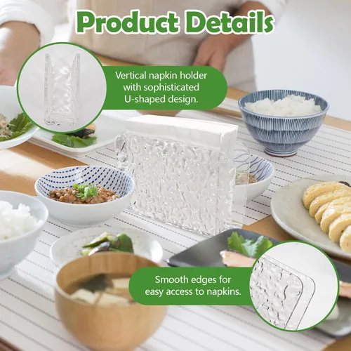 Vista 3 de LELE LIFE Servilletero acrílico para mesa, servilleta de cóctel transparente para cocina, cena, Navidad, dispensador de servilletas