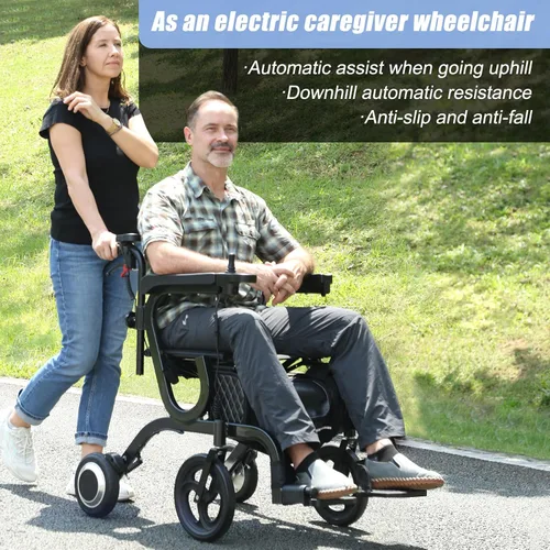 Vista 4 de CARLIKE Silla de ruedas eléctrica inteligente 3 en 1 y andador con asiento y silla de transporte eléctrica, ligera, plegable, reposapiés