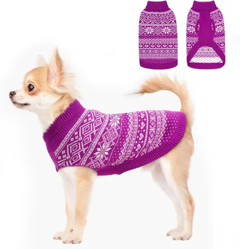 Vista 25 de HOMIMP Suéter de rombos para perros - Ropa cálida de invierno para cachorros, abrigo suave, suéter feo para perros pequeños, medianos y grandes, Azul
