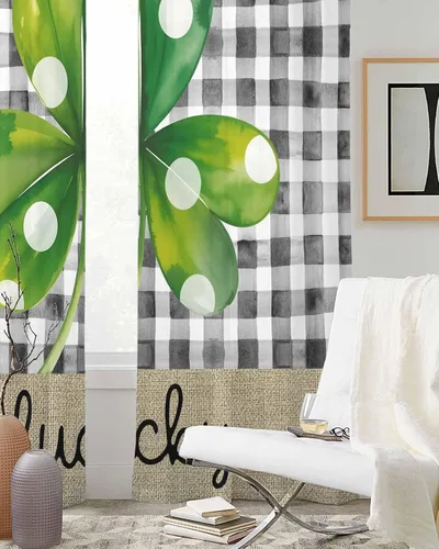 Vista 3 de Cortinas traslúcidas para el Día de San Patricio de 84 pulgadas de largo, juego de 2 paneles de cortinas para cocina, dormitorio, sala de estar