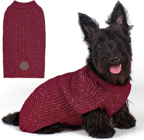 Vista 13 de KYEESE Suéter para Perro con Agujero para Correa para Perros Pequeños Machos Suéter Cálido con Hilo Reflectante Tejido Suave Ropa para Perros Machos