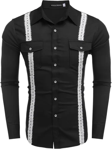 Vista 4 de KELLORENA Camisas de guayabera cubana de manga larga con botones, estilo mexicano, camisas de algodón para campamento