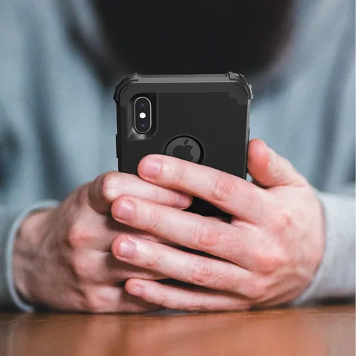Vista 5 de IDweel Funda para iPhone Xs Max con protector de pantalla de vidrio templado, absorción de golpes 3 en 1, protección resistente, cubierta de Negro