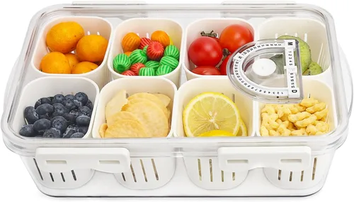 Vista 10 de Recipientes de barra de ensalada para refrigerador con mango de tapa, bandeja para verduras de almacenamiento de frutas Salad Prep Container with