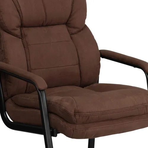 Vista 8 de EMMA + OLIVER Silla lateral de microfibra marrón con soporte lumbar y base de trineo marrón (Brown Microfiber)