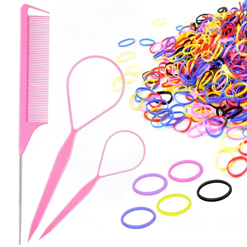 Vista 8 de Topsy Tail - Juego de herramientas para el cabello de IKOCO - 400 bandas para el cabello, 2 herramientas de peinado de bucle, peine de cola de rata