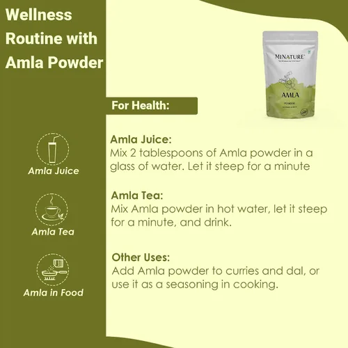 Vista 5 de Polvo orgánico USDA Amla (fruta en polvo de amla) por mi Nature Amalaki 227g (8 oz) Alto en vitamina C, antioxidantes Crecimiento del cabello